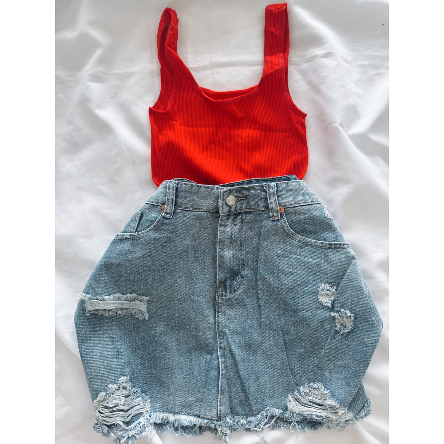FALDA DENIM JEANS L + TOP RIB