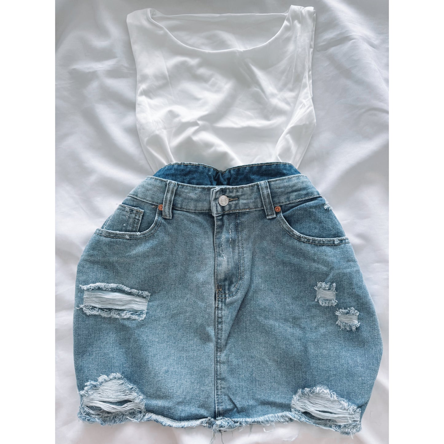 TOP DUPE ZARA + FALDA DENIM AZUL L