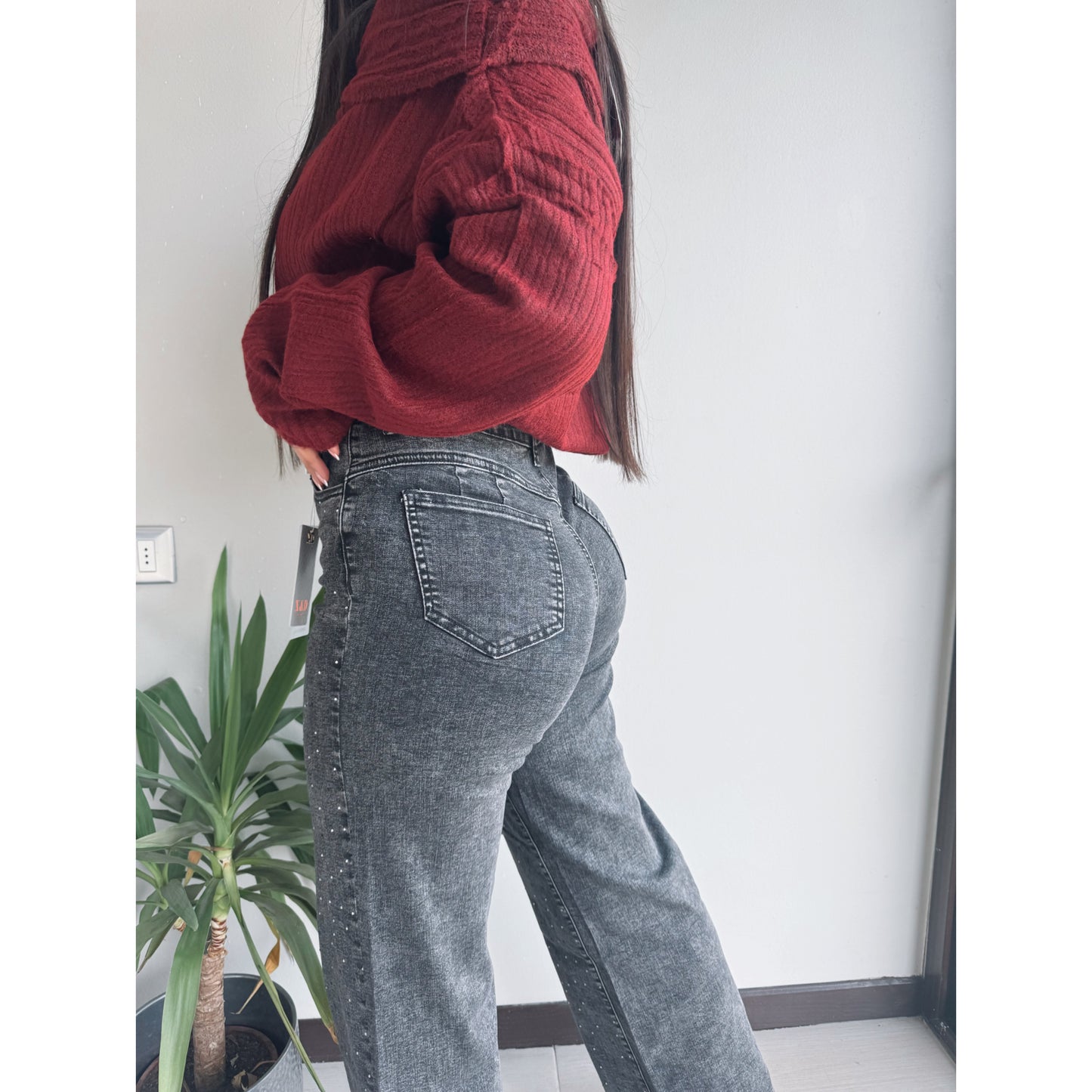 JEANS WIDE LEG BRILLOS GRAFITO