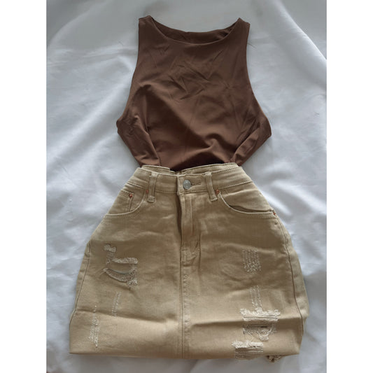 FALDA DENIM BEIGE M + BODY DUPE ZARA
