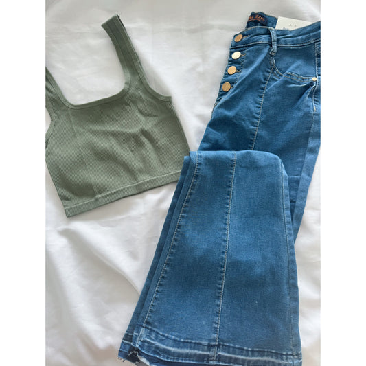 JEANS CONTROL ABDOMEN FLARE 36 + TOP RIB