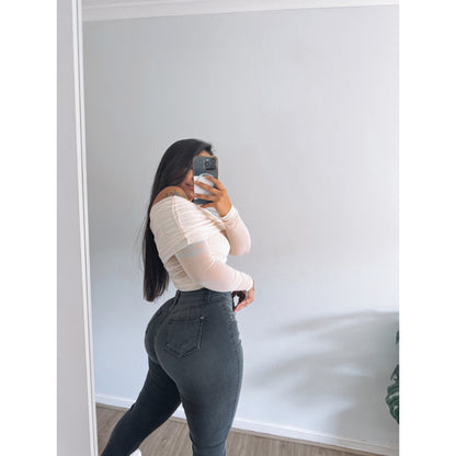 JEANS FLARE CONTROL ABDOMEN GRIS GRAFITO