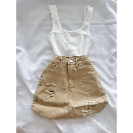 FALDA DENIM BEIGE + TOP RIB