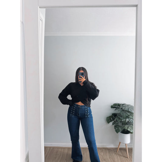 JEANS FLARE TRENZADO AZUL