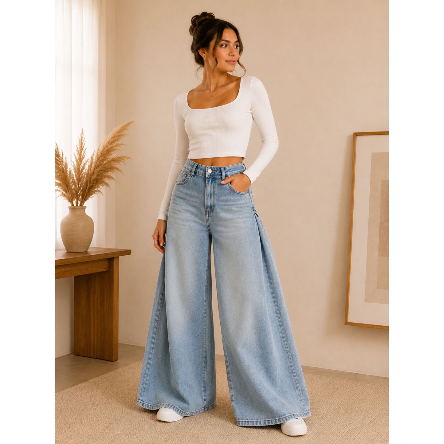 JEANS PALAZZO CELESTE